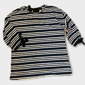 Suzanne Betro Weekend Navy & Ivory Striped Nautical‎ Tunic Top XL NWT